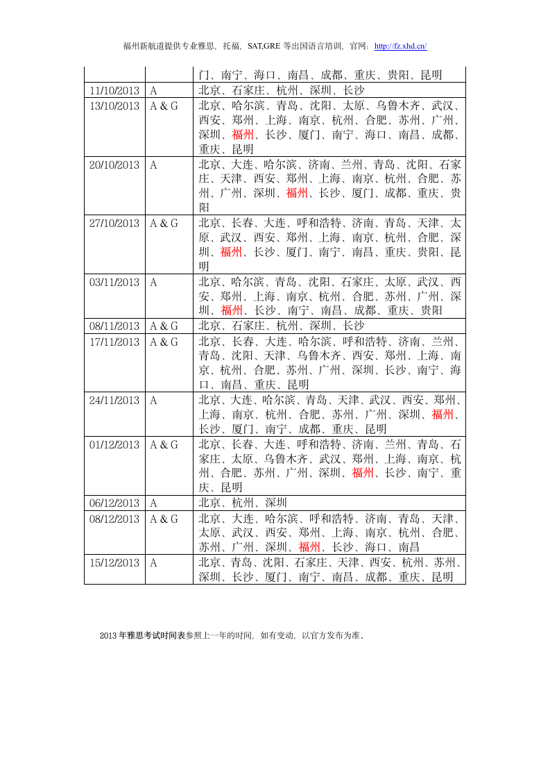 2013年雅思考试时间表第4页