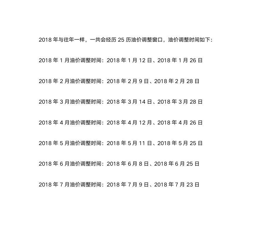 2018年油价调整时间表第1页