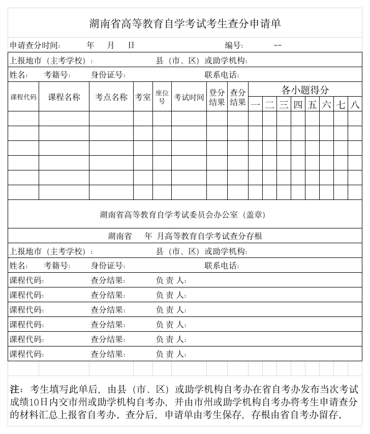 自考查分单 - 样本(新第1页