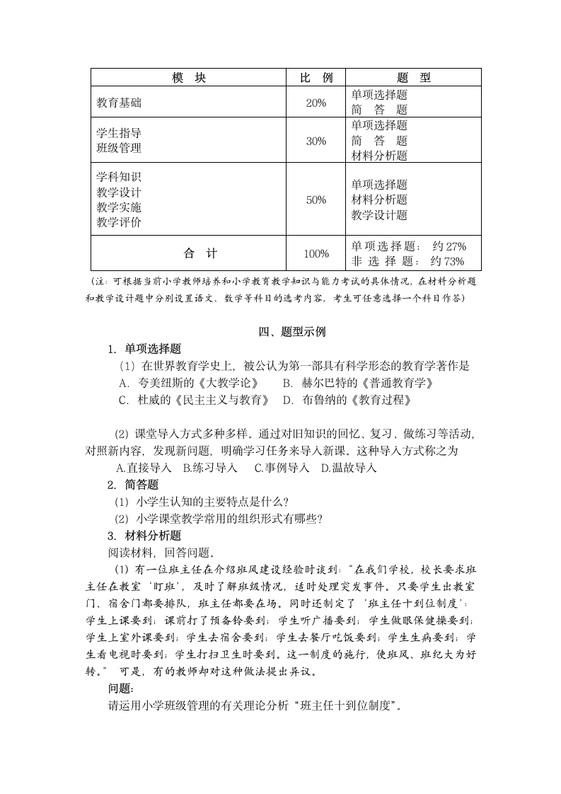 中小学教师资格证考纲第7页