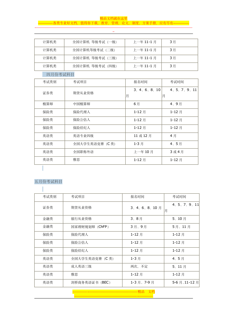 一年内的考试时间安排第6页