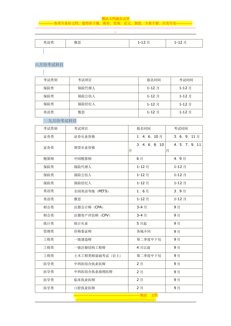 一年内的考试时间安排第9页