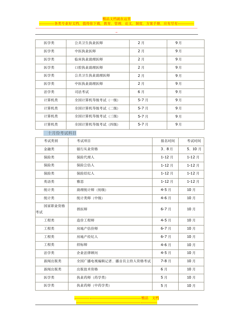 一年内的考试时间安排第10页