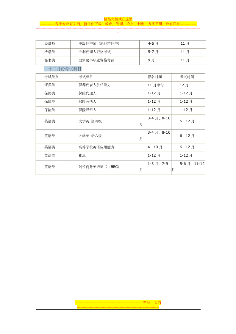 一年内的考试时间安排第12页