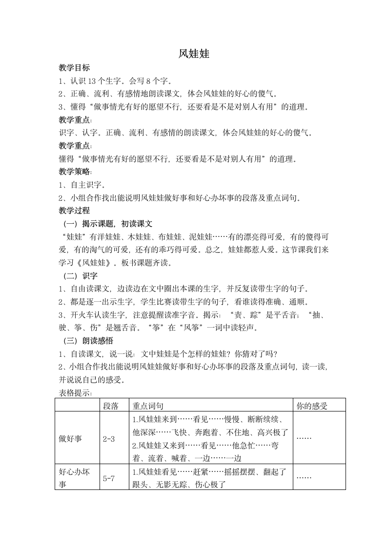 （鲁教版）二年级语文上册教案 风娃娃.doc第1页