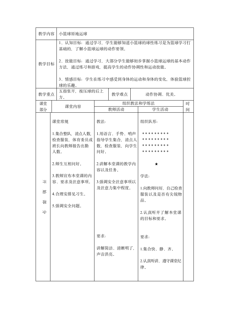 小篮球运球（教案） 体育二年级下册.doc第1页