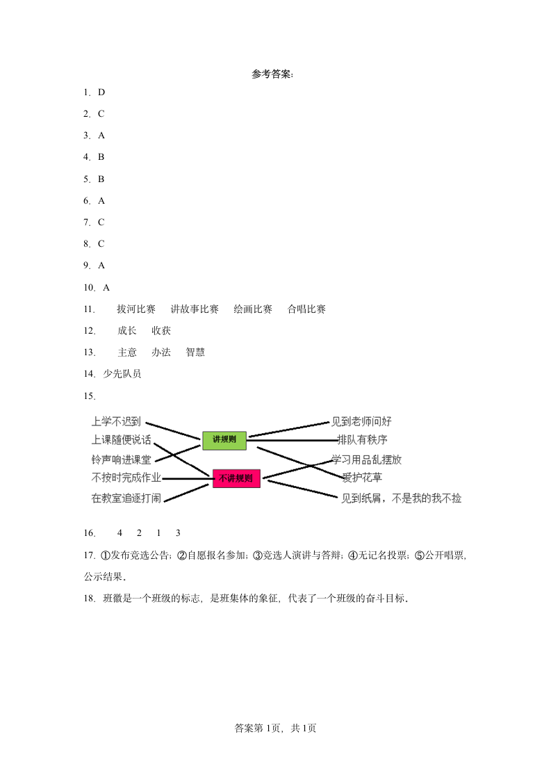 部编版道德与法治四年级上册第一单元 与班级共成长单元练习 （含答案）.doc第5页