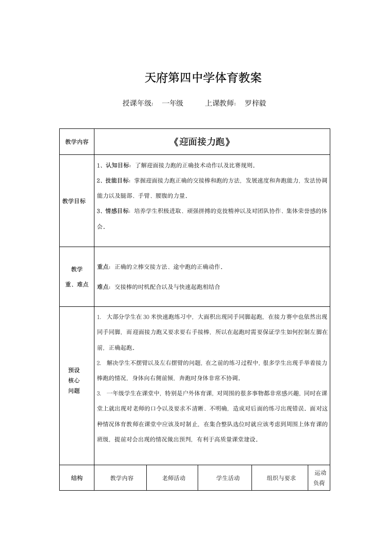 体育与健康人教1～2年级全一册迎面接力跑教学设计.doc第5页