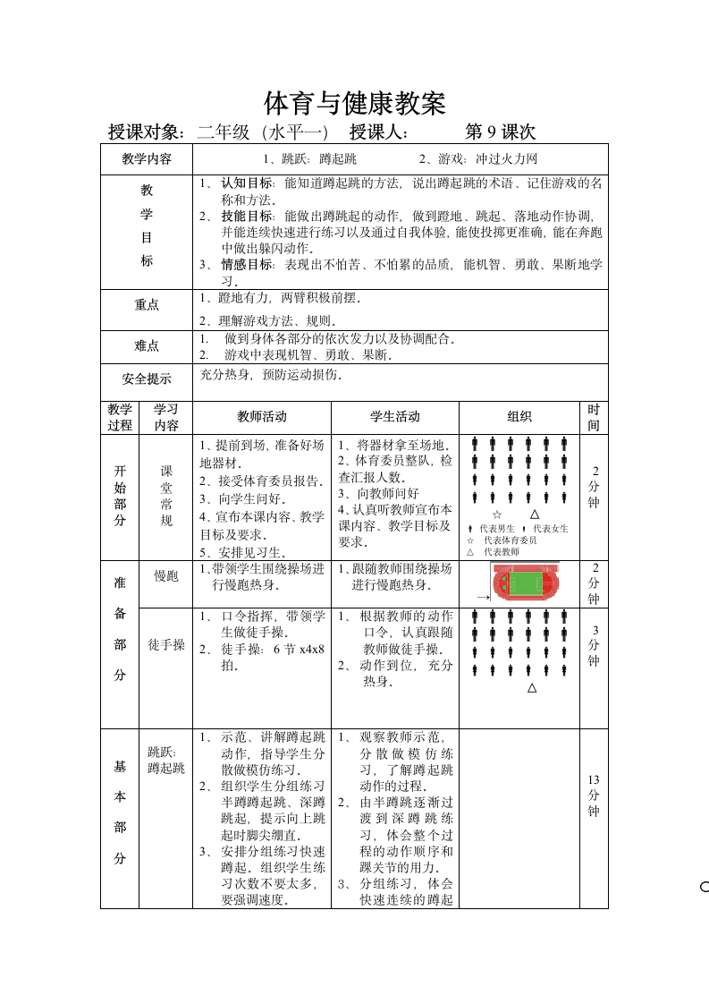 蹲起跳（教案） 体育与健康二年级上册（表格式）.doc第1页