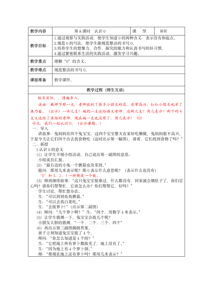 苏教版一年级上册数学“0”的认识教案.doc第1页