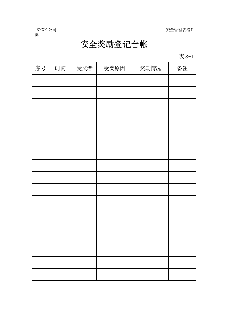 某建筑公司安全奖励登记台帐.doc