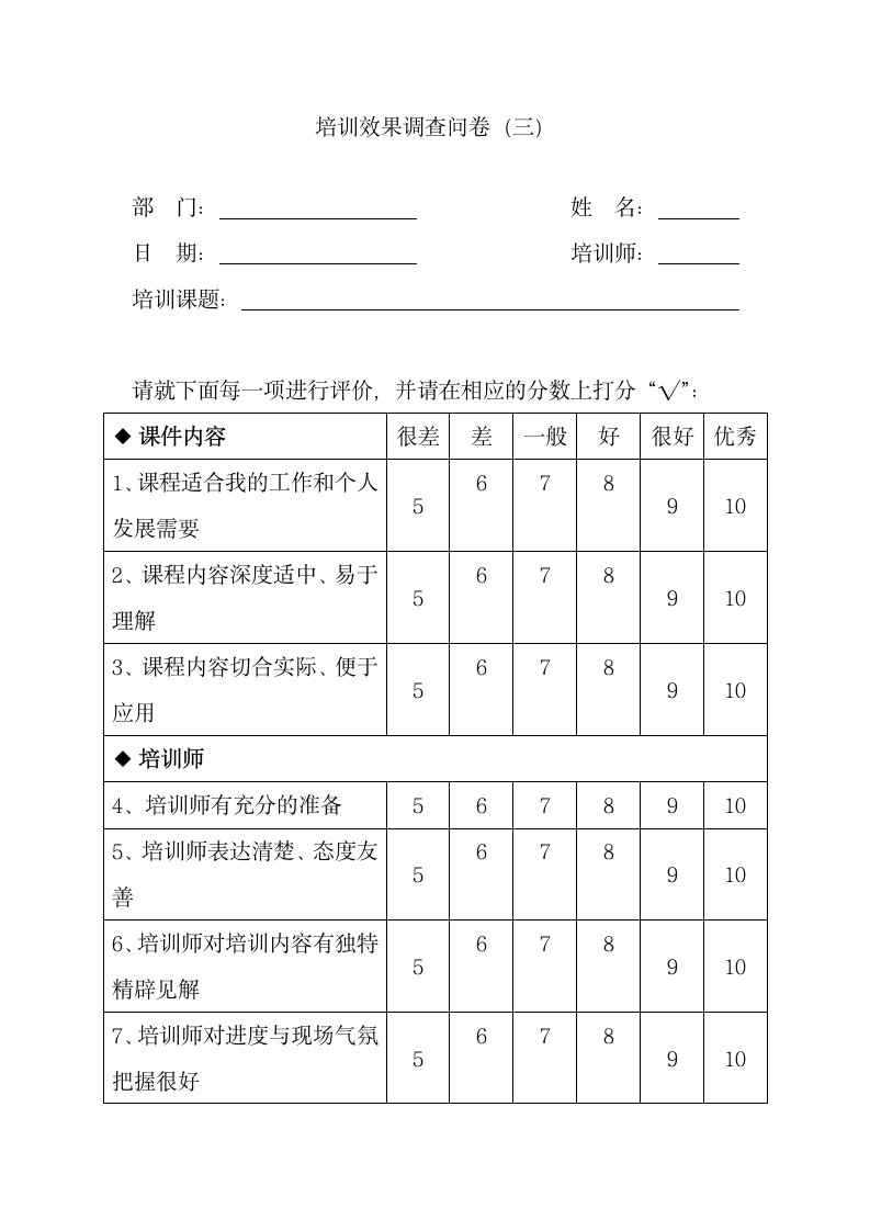 培训效果调查问卷模板.docx第4页