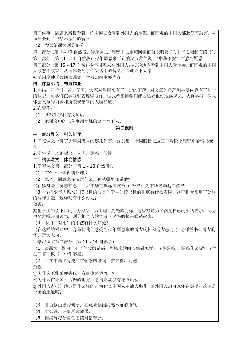 22 为中华之崛起而读书  表格式教案(2课时 含反思）.doc第2页