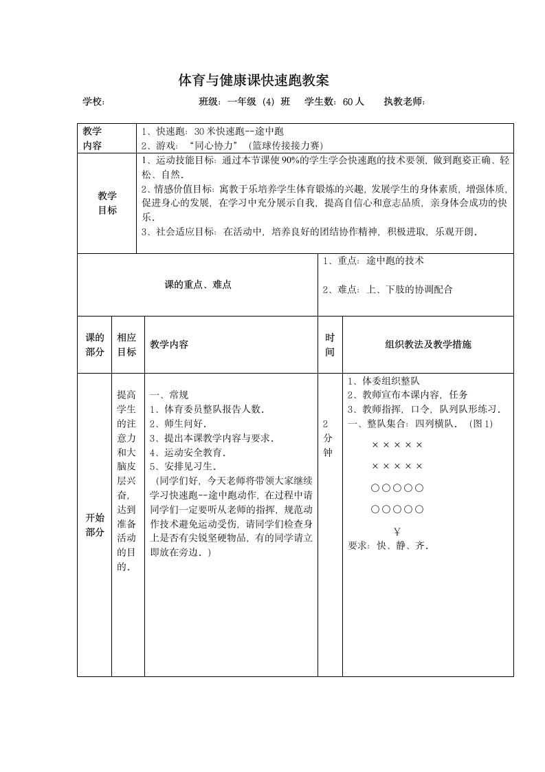 体育与健康人教1～2年级全一册快速跑教案.doc第1页