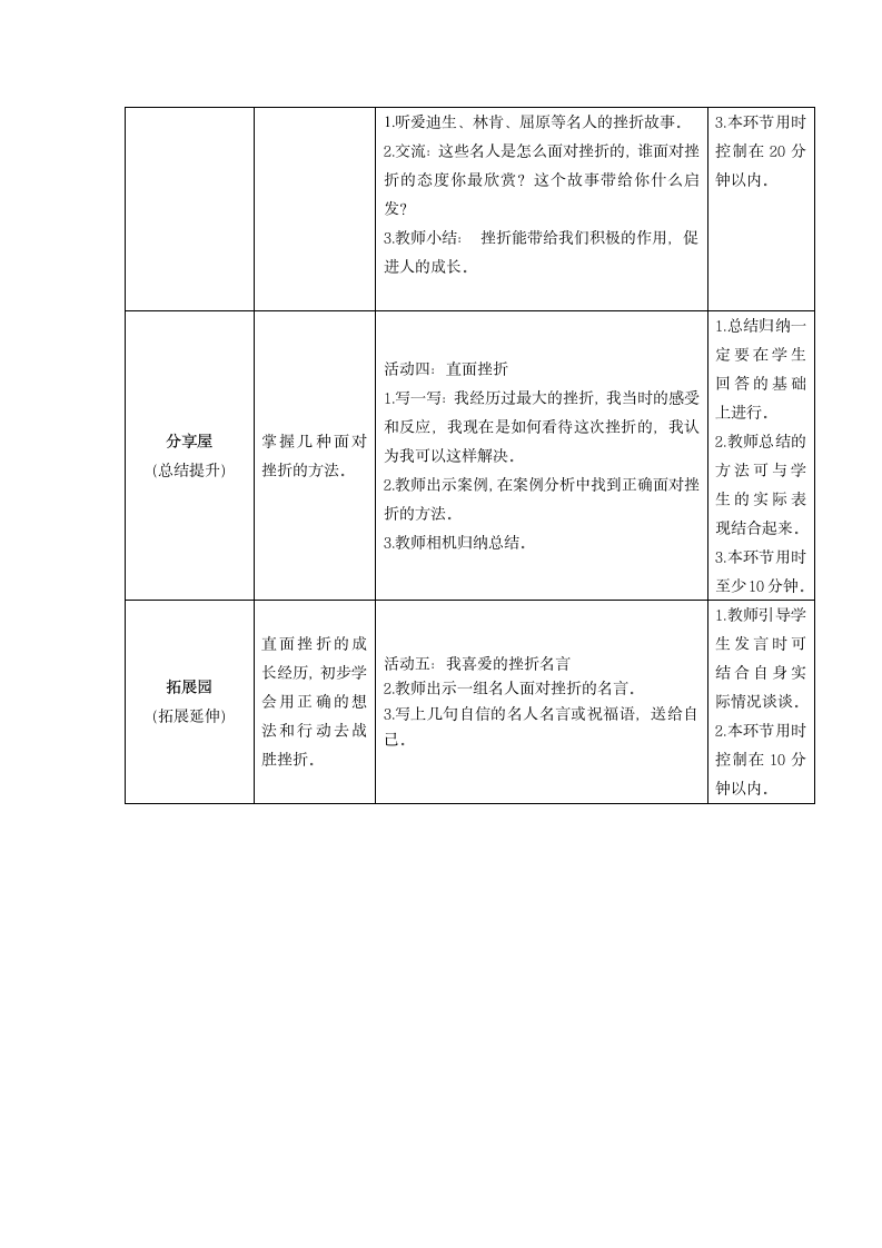 鄂科版 四年级心理健康教育 9在挫折中成长 教案（表格式）.doc第2页