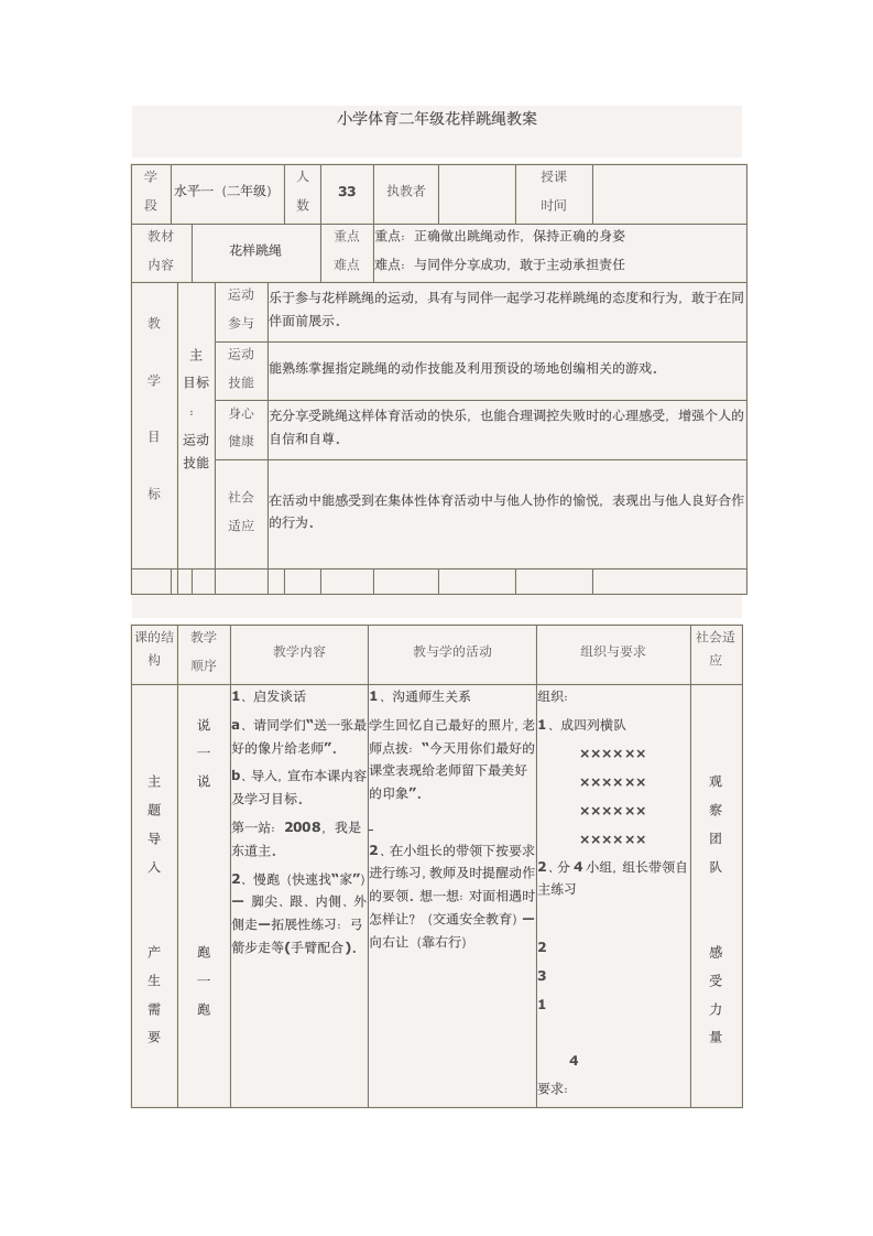 小学体育二年级教案-花样跳绳 全国通用.doc第1页