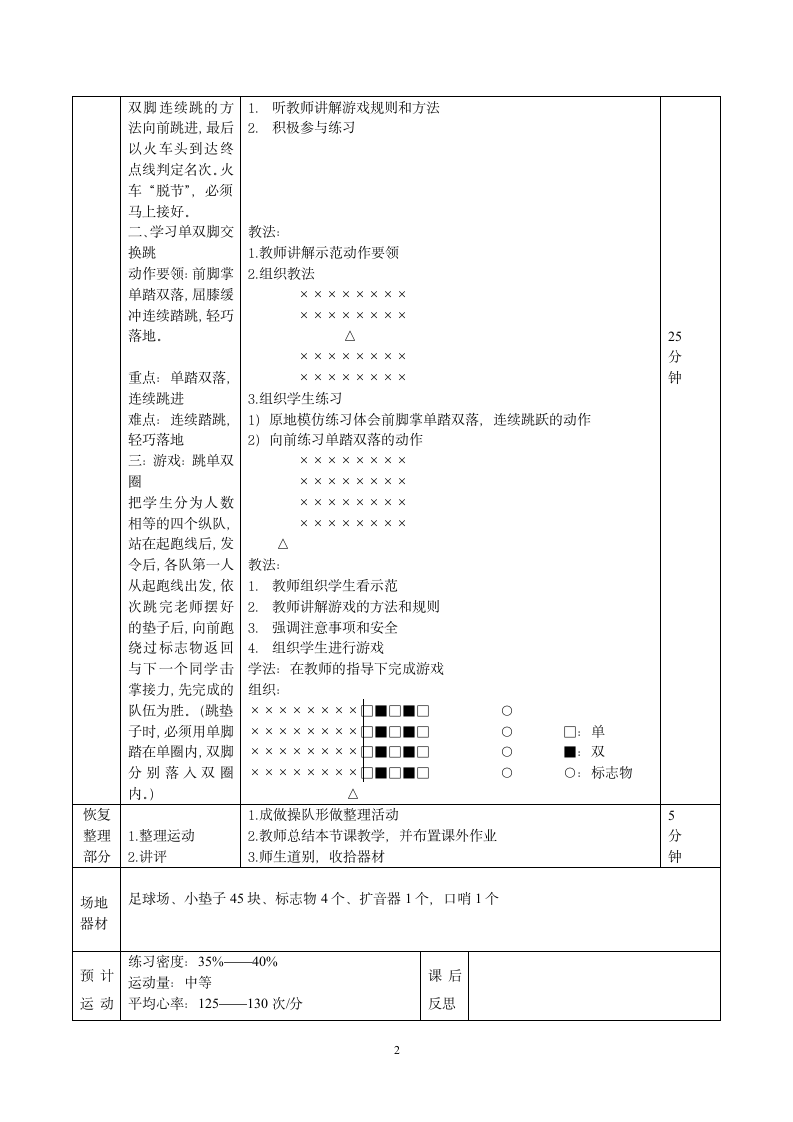 二年级体育单双脚交换跳教案 教案 全国通用.doc第2页