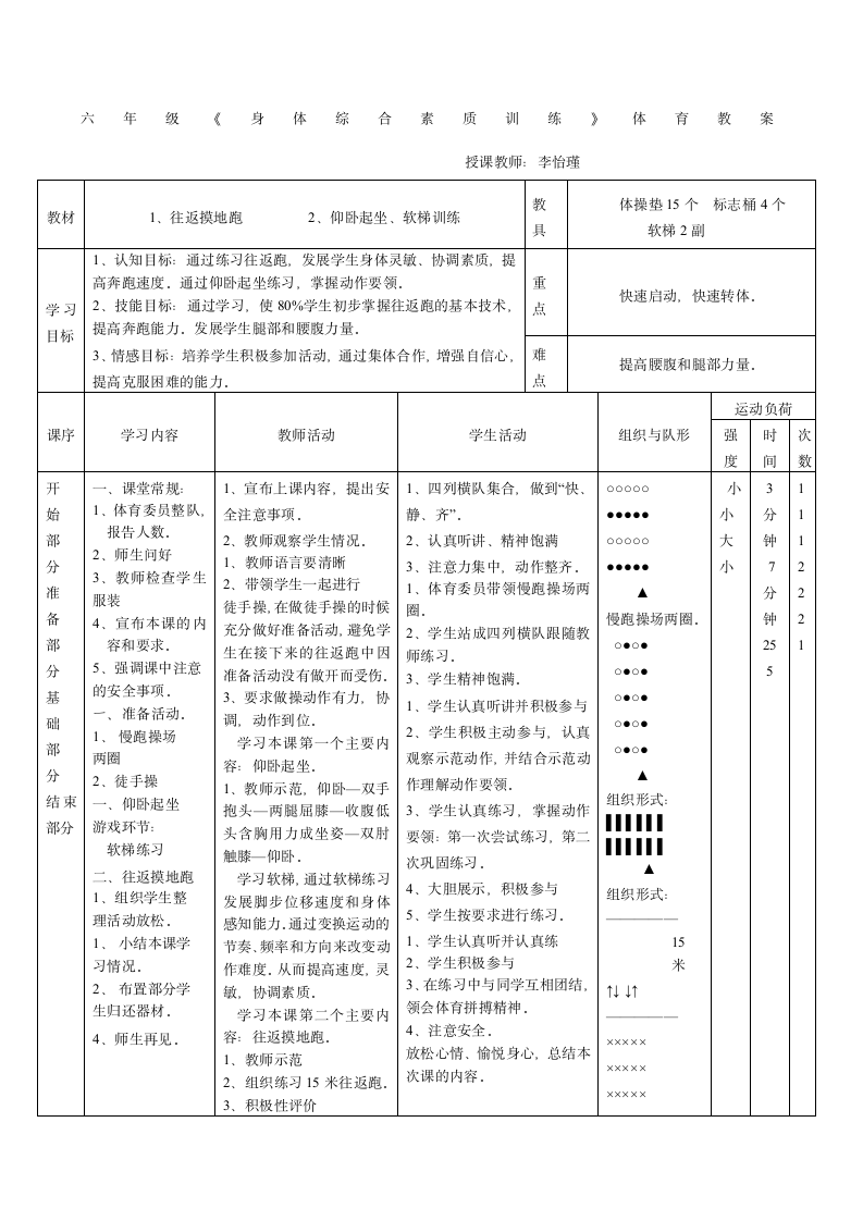 小学六年级体育综合身体素质教案.doc第1页