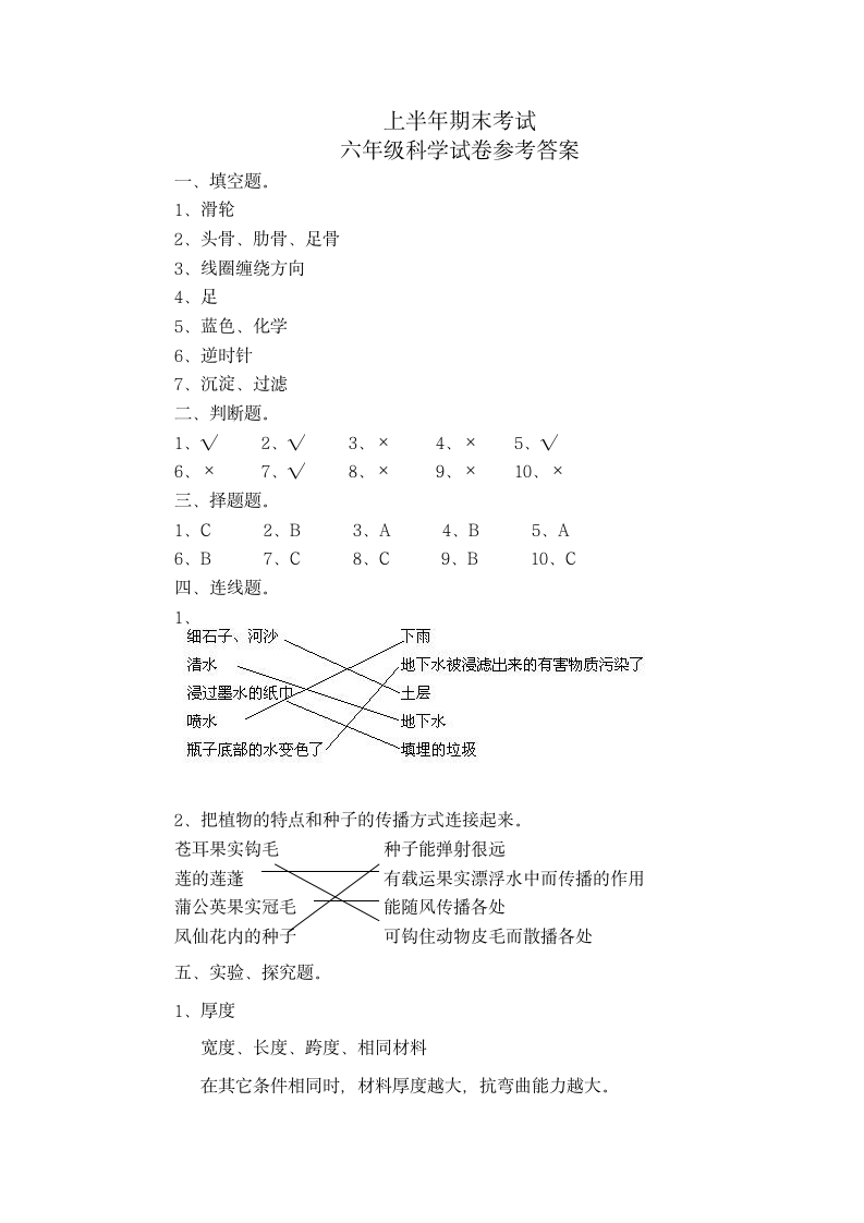 六年级下科学期末试卷含答案.docx第5页