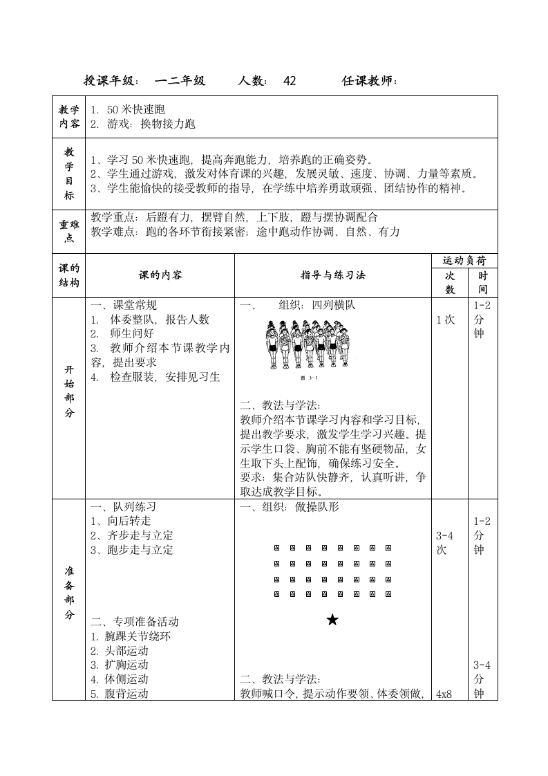 体育与健康人教1～2年级全一册水平一(一二年级体育50米快速跑)教案.doc第1页