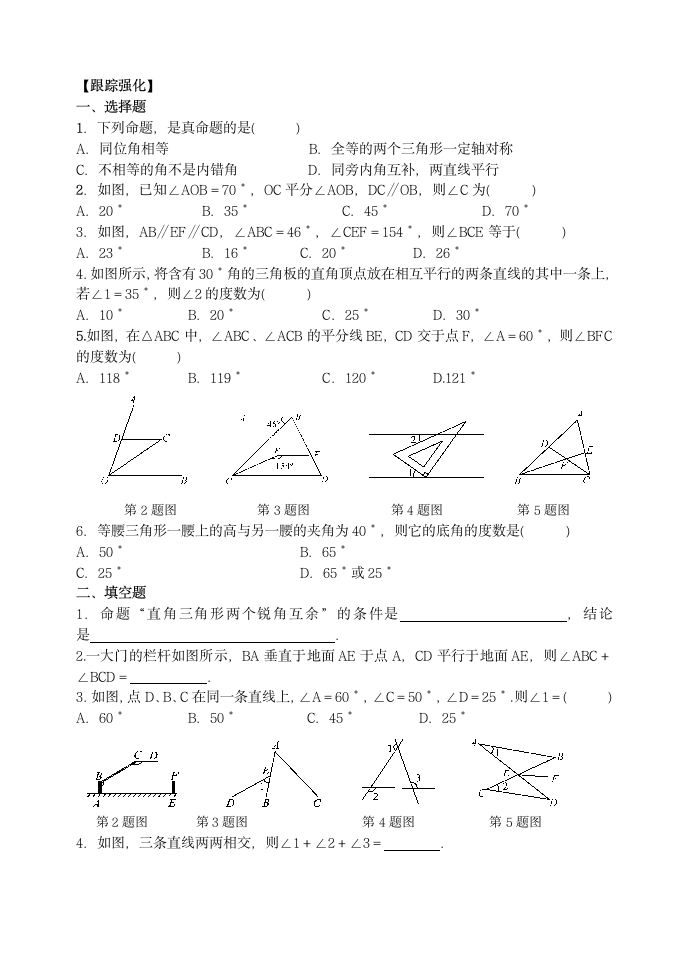 北师大版八年级上册数学 第七章 平行线的证明 复习 学案.doc第2页