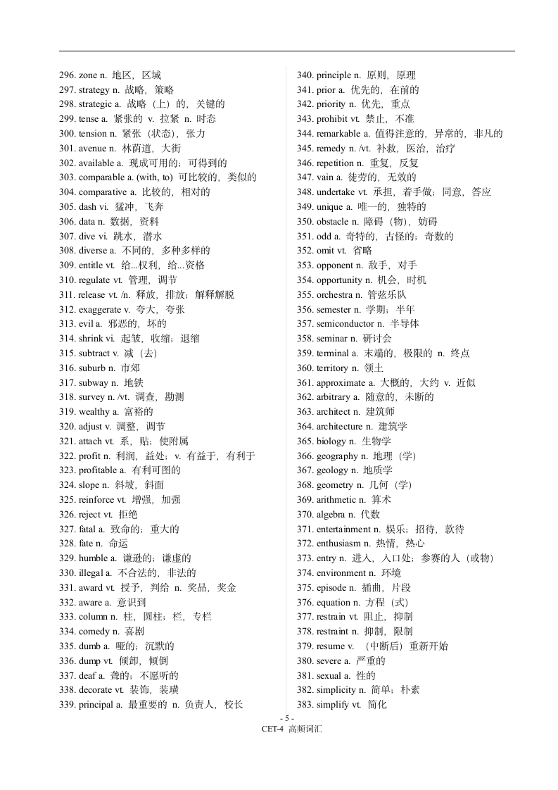 CET-4 高频词汇第5页