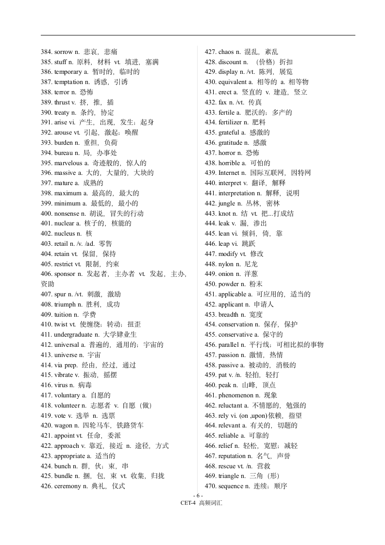 CET-4 高频词汇第6页