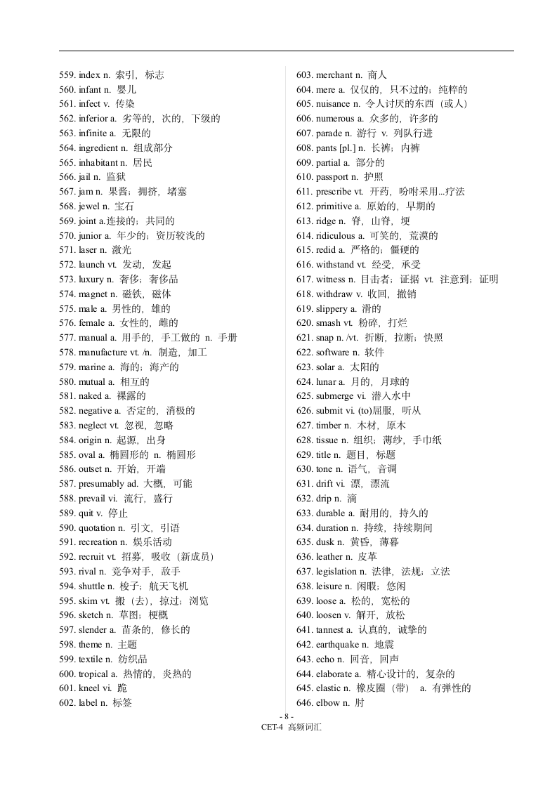 CET-4 高频词汇第8页