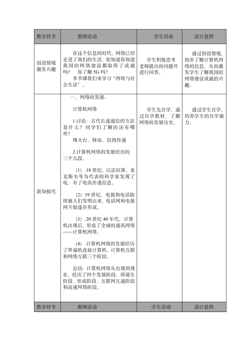 第一章活动1网络与社会生活（第一课时）教案2021—2022学年人教版（新疆专用）七年级下册.doc第2页