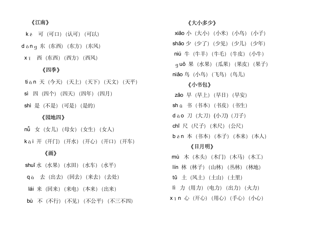 部编一年级上册语文写字表生字组词.doc第2页