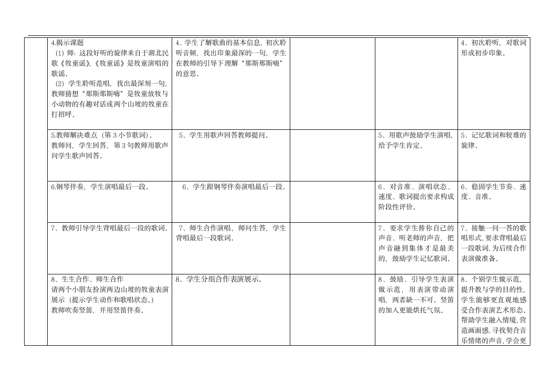 花城版 一年级下册音乐 第11课 歌曲 《牧童谣》｜教案（表格式）.doc第6页