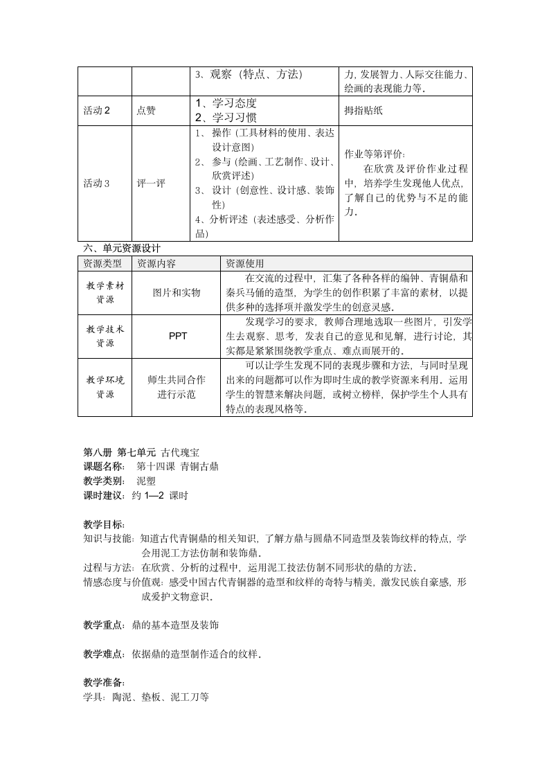 沪教版 四年级下册美术 第14课 青铜古鼎--古代瑰宝 教案（表格式）.doc第5页