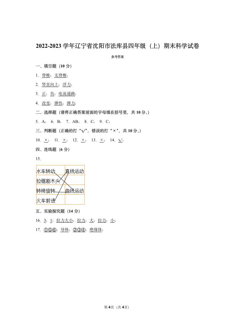 2022-2023学年辽宁省沈阳市法库县四年级（上）期末科学试卷（含答案）.doc第4页