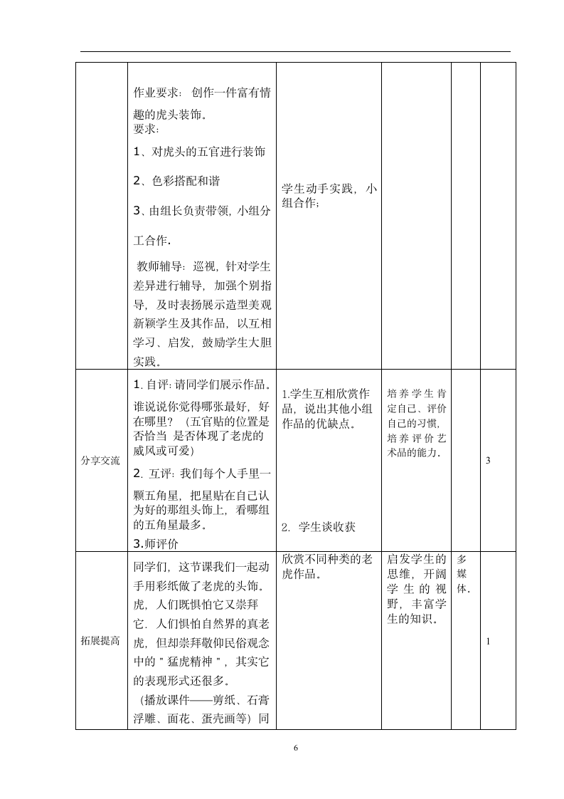 人美版（北京）  (3) 四年级下册美术第17课  虎头装饰教案（表格式）.doc第6页