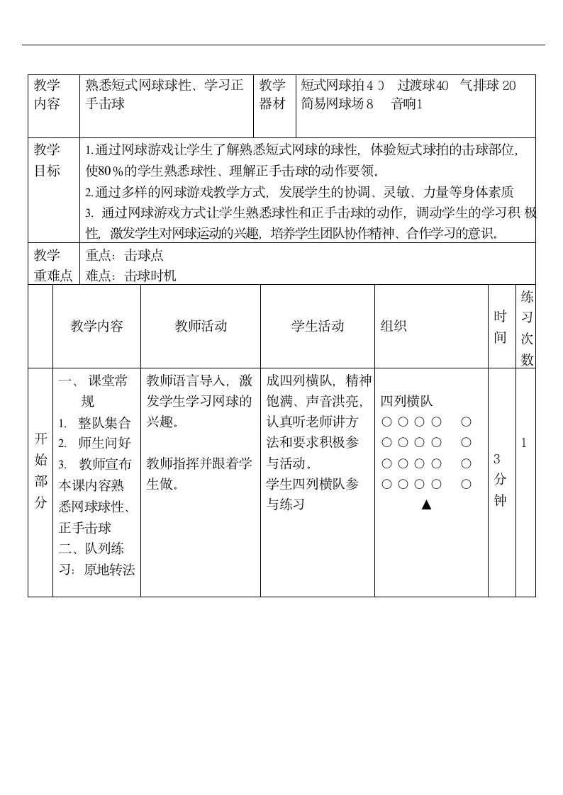 网球正手击球（教案） 体育五年级下册.doc第3页