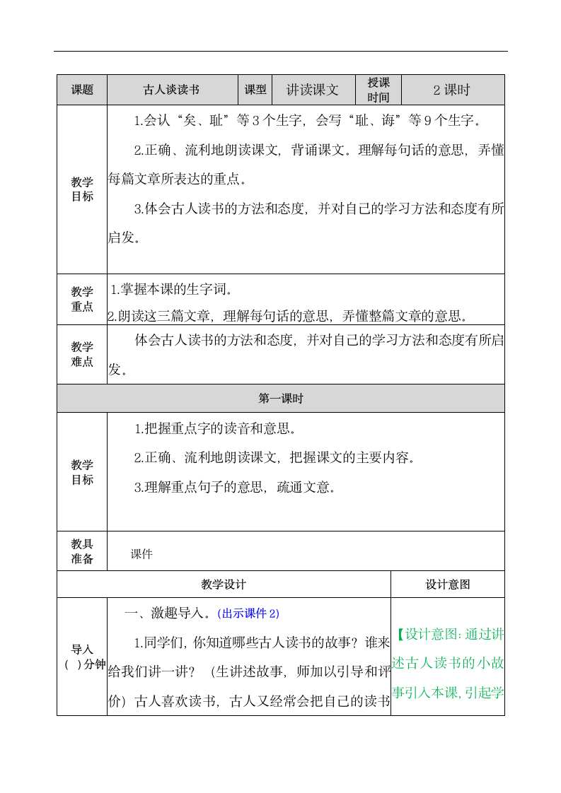 五年级上册语文教案-24古人谈读书（部编版）.docx