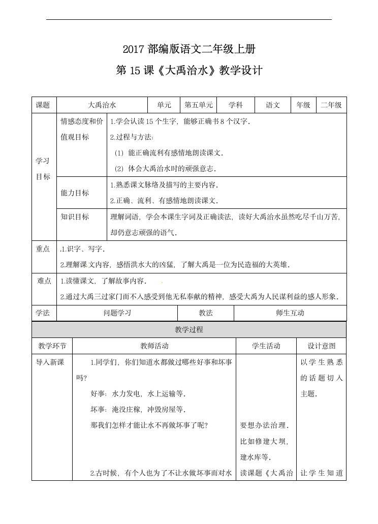 二年级上册语文教案-15 大禹治水.doc第1页