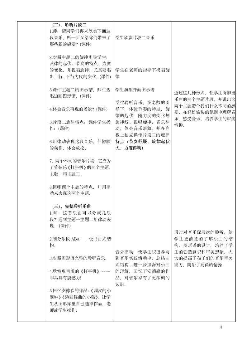 人音版（五线谱） (北京） 五年级上册音乐  第六单元 打字机｜  教案（表格式）.doc第6页