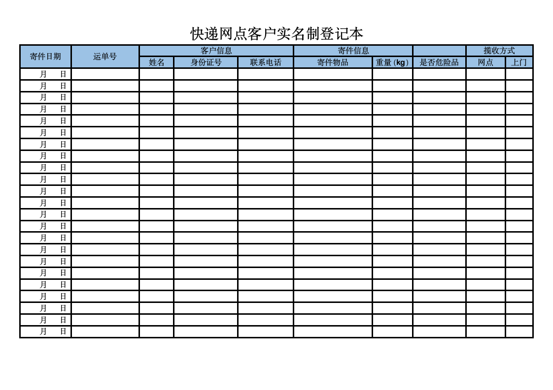 快递网点客户实名制登记本.docx