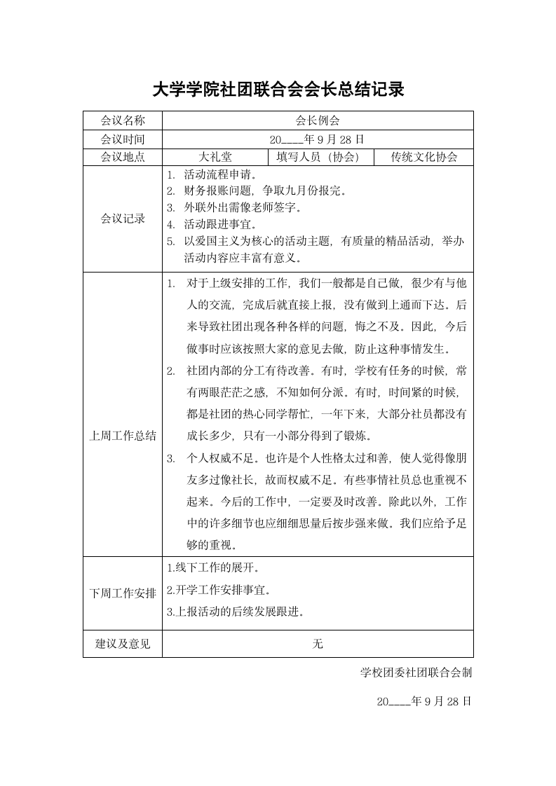 大学学院社团联合会会长总结记录.docx