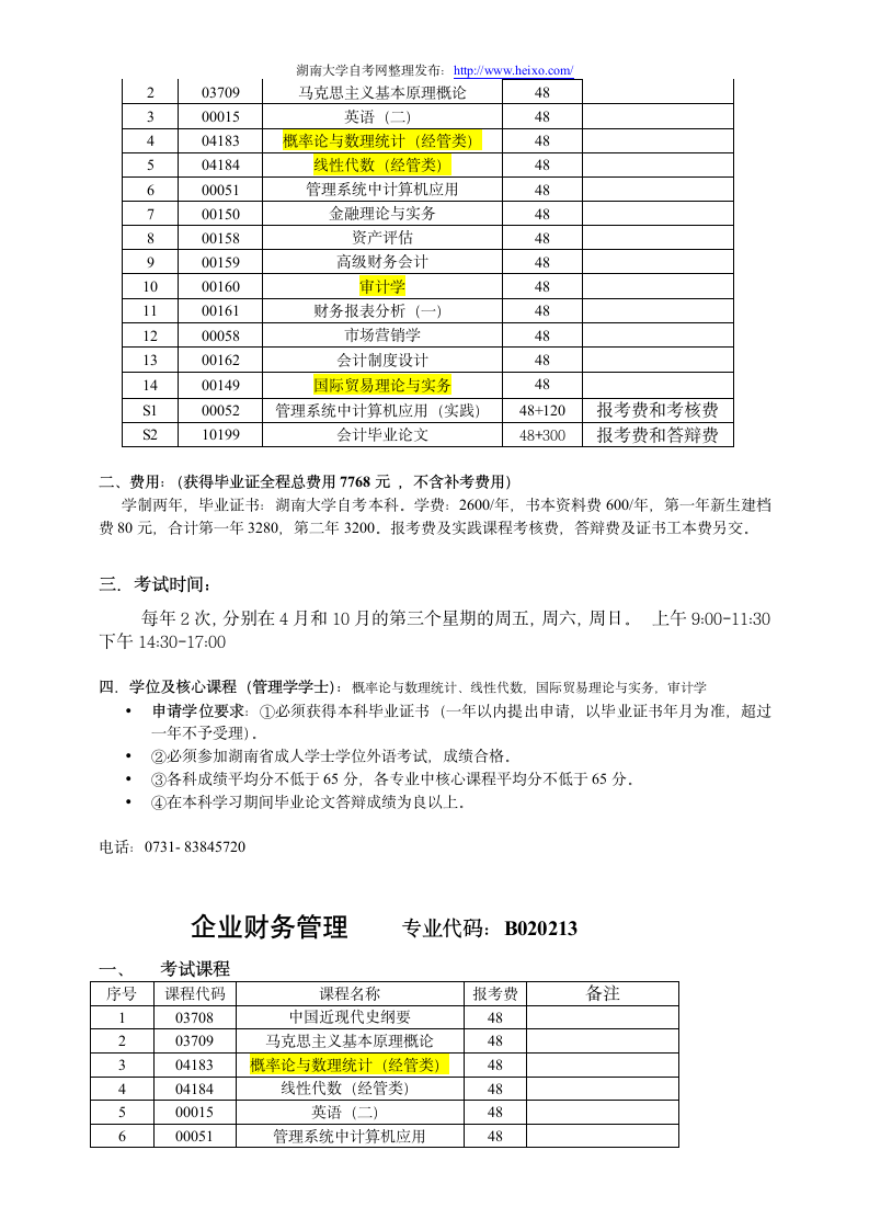 湖南大学自考各专业课程1第2页