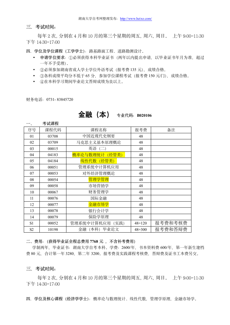 湖南大学自考各专业课程1第7页