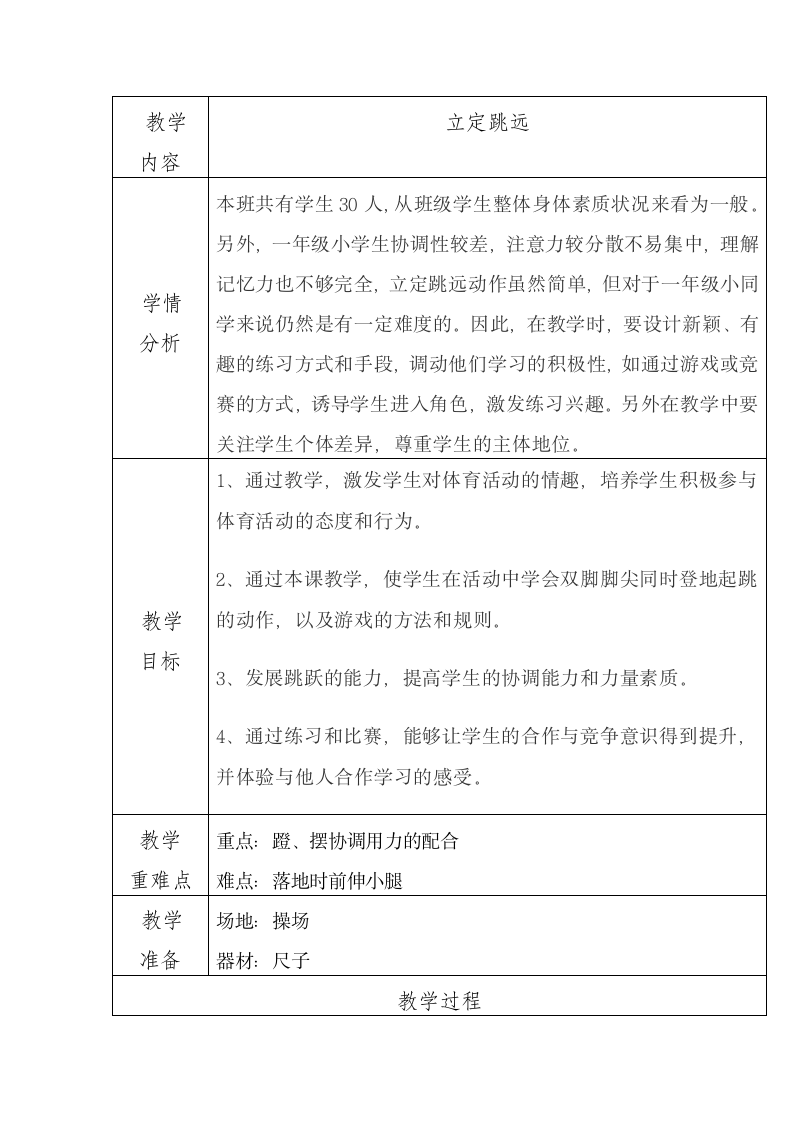 体育与健康人教1～2年级全一册立定跳远教案.doc第1页