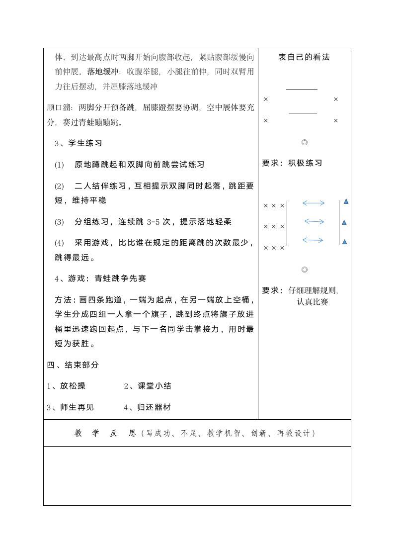 人教版 体育与健康二年级 4.3小青蛙跳跳跳 教案.doc第4页