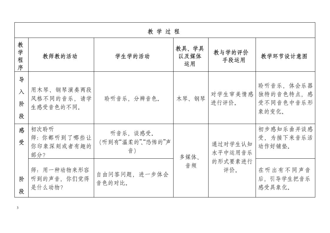 花城版 一年级下册音乐 第8课 欣赏管弦乐曲《小鸭和大灰狼》｜教案（表格式）.doc第3页