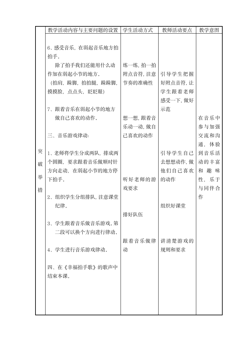 人教版 二年级下册音乐 第六单元 唱歌 幸福拍手歌 教案（表格式）.doc第2页