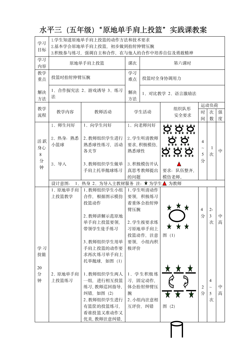 通用版五年级体育与健康 13 小篮球：原地单手肩上投篮 教案（表格式）.doc第3页