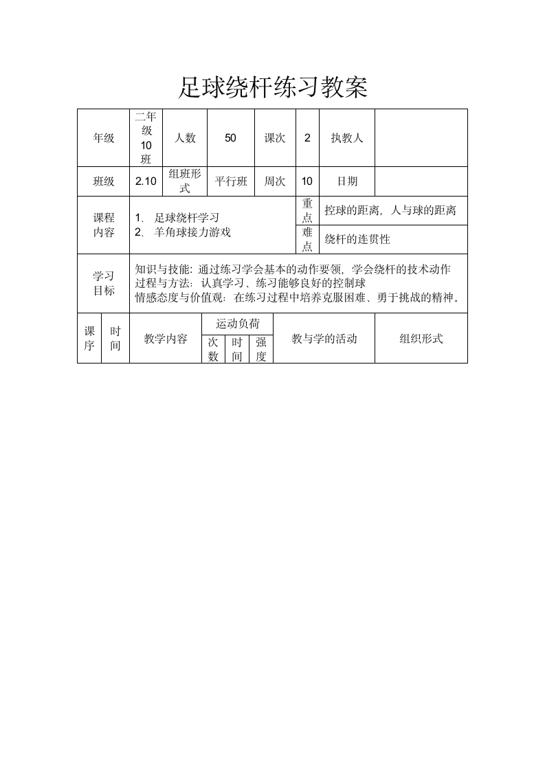 体育与健康人教1～2年级全一册足球绕杆练习教案.doc第1页