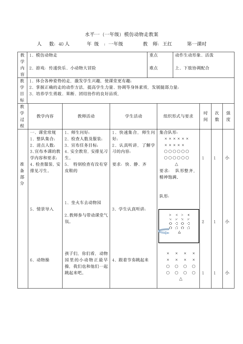 人教版体育课水平一（一年级）模仿动物走教案.doc第1页