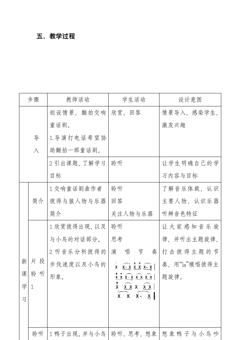 人教版 五年级上册音乐 第四单元 欣赏彼得与狼 教案（表格式）.doc第3页